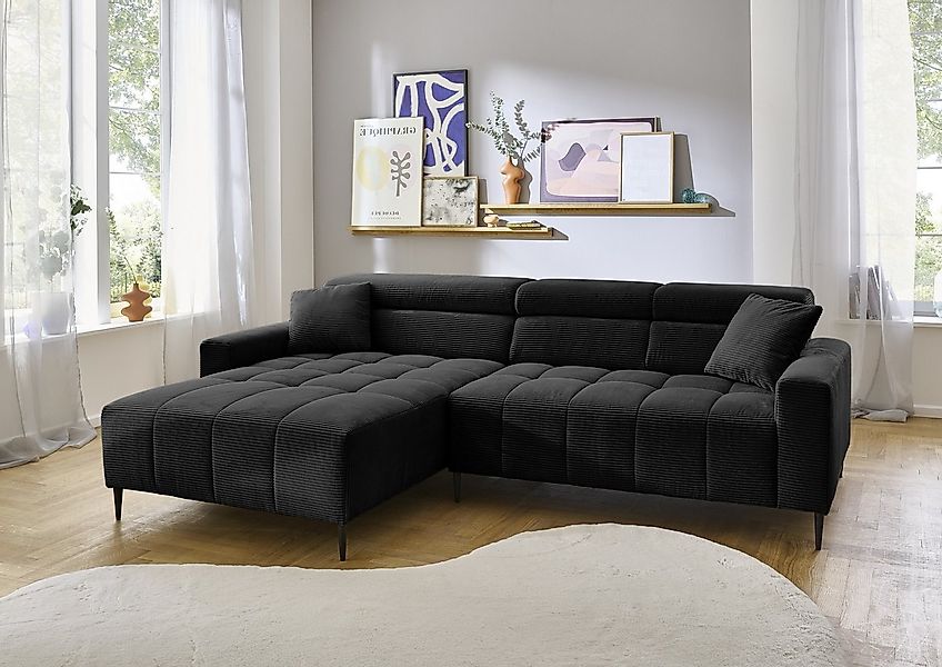 Iwaniccy Wohnlandschaft elektr. Sitztiefenverstellung, Cord schwarz - 256x1 günstig online kaufen