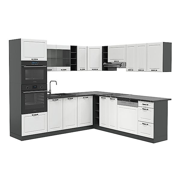 Vicco R-Line Eckküche Weiß Landhaus/Anthrazit 237 x 60 cm ohne Arbeitsplatt günstig online kaufen
