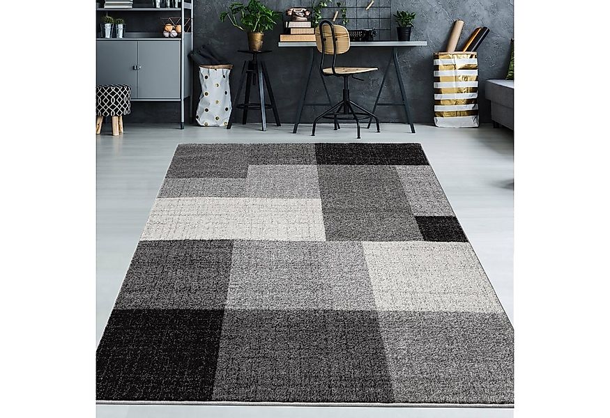 TeppichHome24 Teppich Moderner Teppich mit quadratischen Mustern creme grau günstig online kaufen