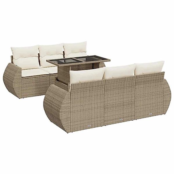 vidaXL 7-Tlg Garten-Sofagarnitur mit Kissen Beige Poly Rattan 3326579 günstig online kaufen
