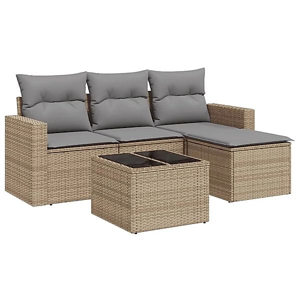 vidaXL 5-Tlg Garten-Sofagarnitur mit Kissen Beige Poly Rattan 3251216 günstig online kaufen