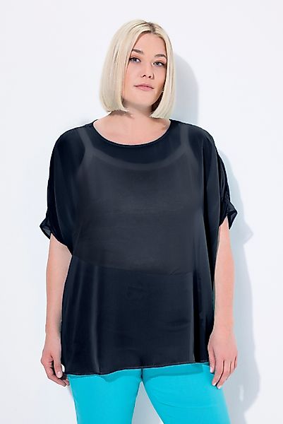 Ulla Popken Druckbluse Chiffonbluse Oversized Rundhals günstig online kaufen