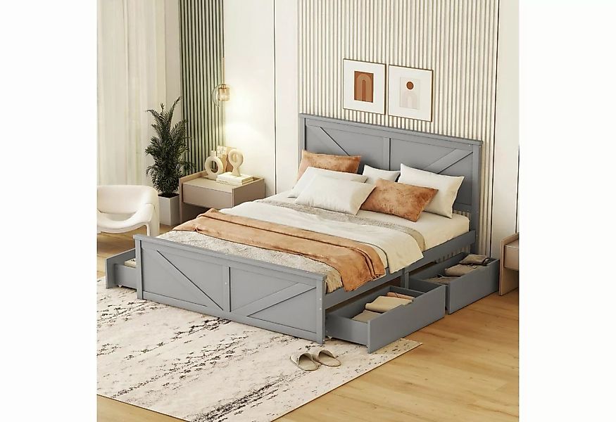 REDOM Funktionsbett 160x200cm Einfaches Holzpritschenbett mit vier Schublad günstig online kaufen