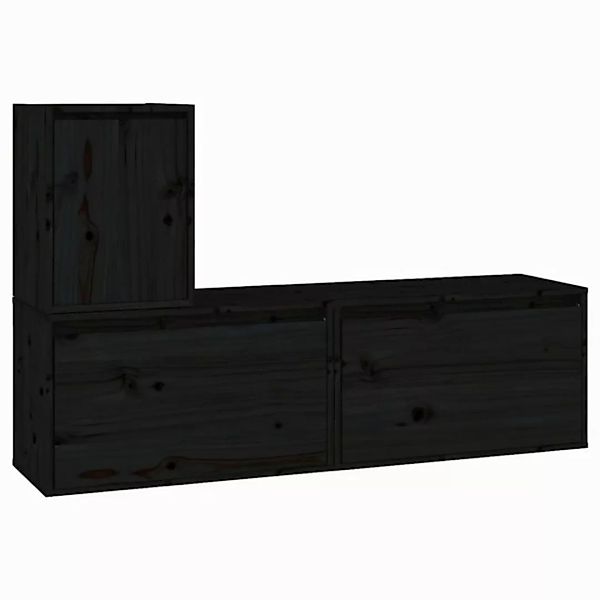 vidaXL TV-Schrank TV-Schränke 3 Stk Schwarz Massivholz Kiefer Lowboard Lowb günstig online kaufen