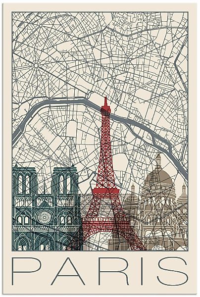 Artland Wandbild "Retro Karte Paris Frankreich und Skyline", Frankreich, (1 günstig online kaufen