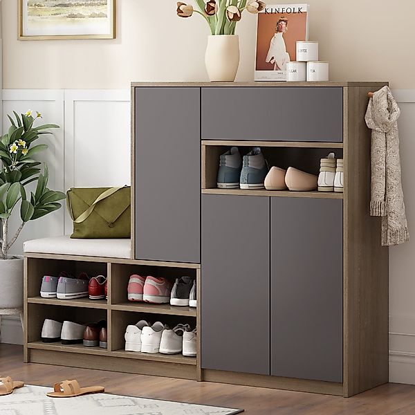 Flieks Schuhschrank (B140/T35/H110cm, 1-St., gepolsterter Sitzfläche, günstig online kaufen