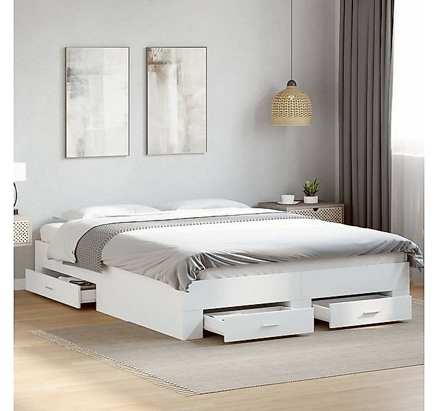 furnicato Bettgestell mit Schubladen Weiß 140x200 cm Holzwerkstoff (1-tlg) günstig online kaufen