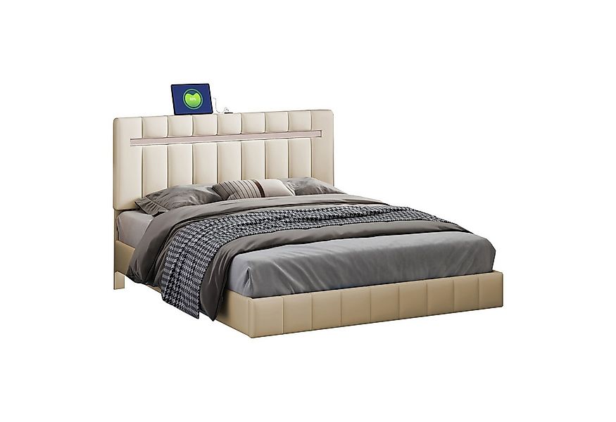 Flieks Polsterbett, LED-Beleuchtung Doppelbett Schwebebettrahmen 140x200cm günstig online kaufen