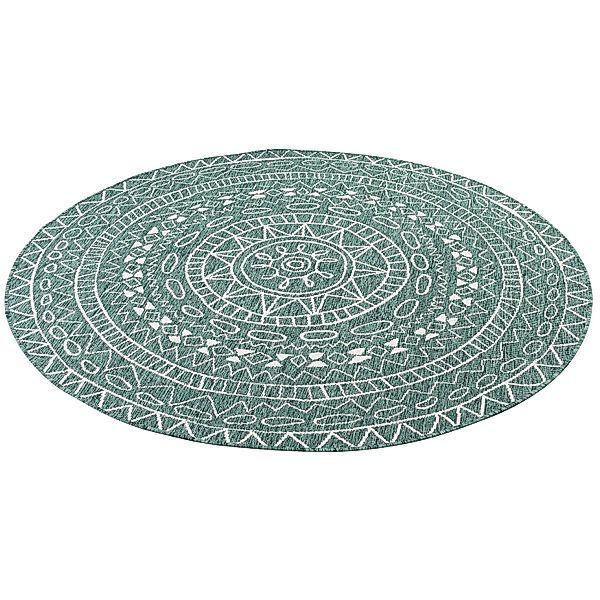 Pergamon In- und Outdoor Teppich Beidseitig Flachgewebe Newport Mandala Grü günstig online kaufen