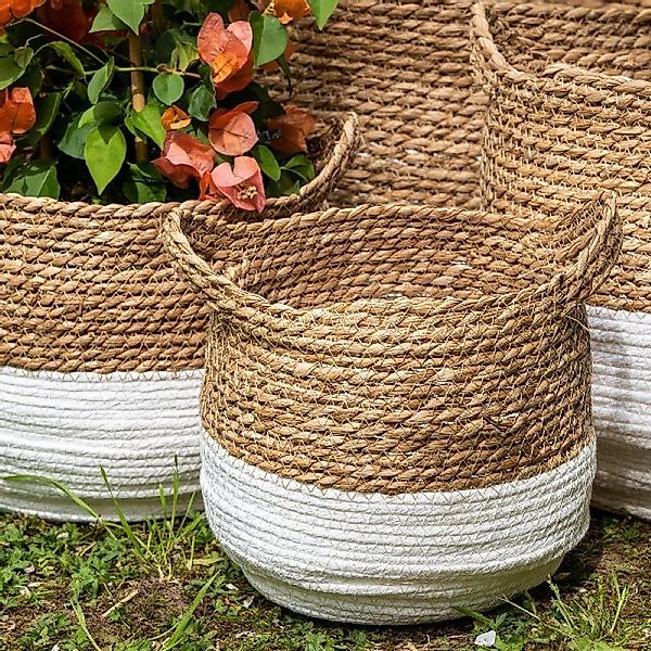 Korb Valencia braun weiß aus Seegras - stilvolles Aufbewahrungselement Ø 22 günstig online kaufen