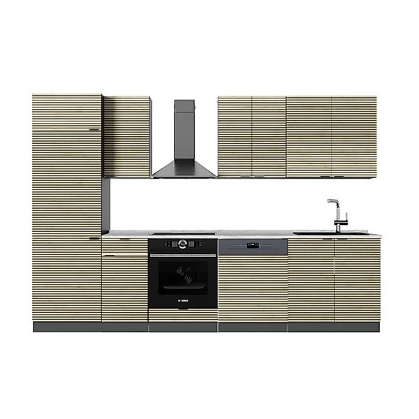 Vicco Fame-Line Küchenzeile Eiche Paneel/Anthrazit 300 cm AP Marmor günstig online kaufen