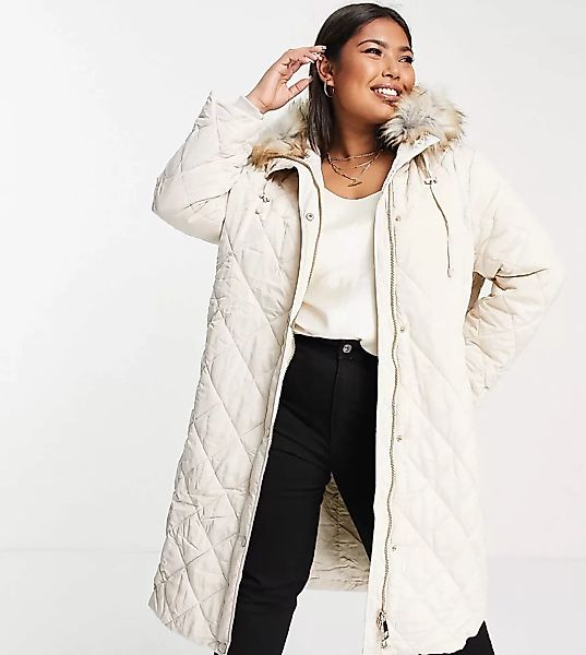 Forever New Curve – Wattierter Mantel in Cremeweiß mit rautenförmiger Stepp günstig online kaufen