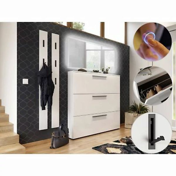 Lomadox Garderoben Set mit 140cm Schuhschrank, LED-Spiegel, 2 Paneele UTRER günstig online kaufen