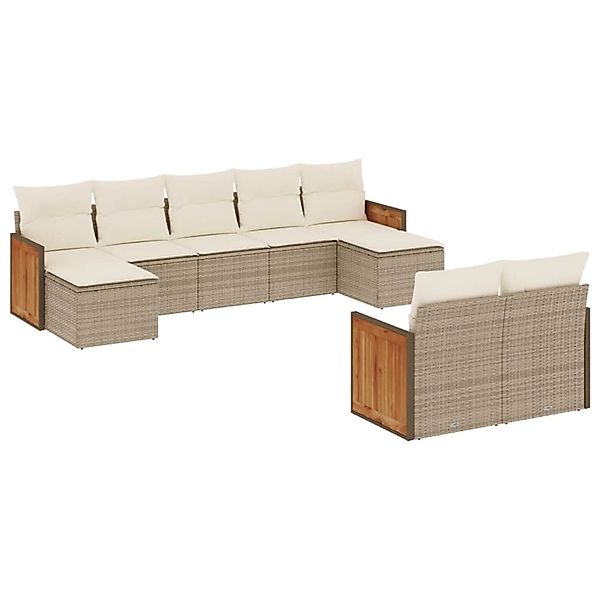 vidaXL 9-Tlg Garten-Sofagarnitur mit Kissen Beige Poly Rattan 3228081 günstig online kaufen