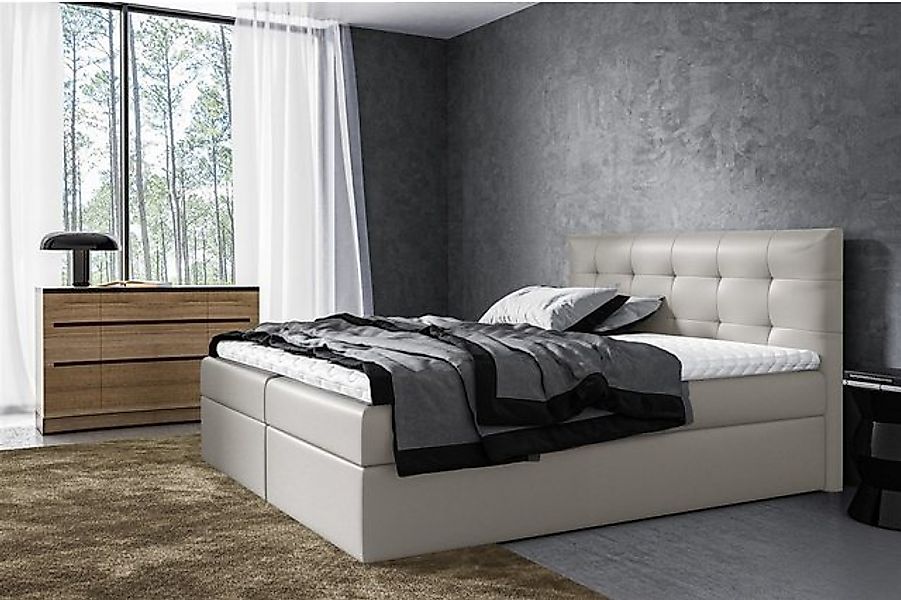 Fun Möbel Boxbett Schlafzimmerbett VIDE in Kunstleder Creme (inkl. Bettkast günstig online kaufen