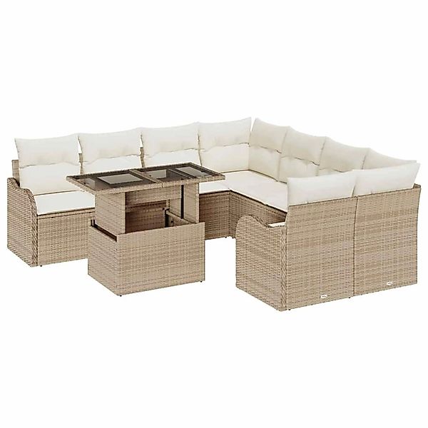 vidaXL 9-Teiliges Garten-Sofa-Set mit Kissen in Beige Poly Rattan 3348437 günstig online kaufen