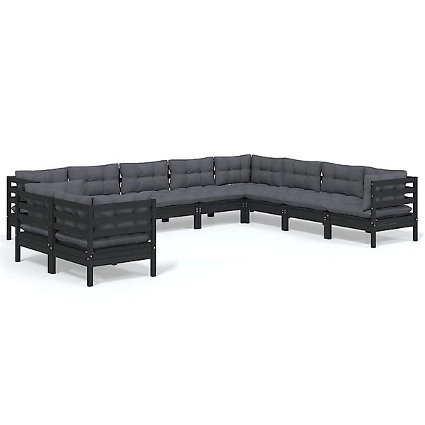 vidaXL 10-tlg Garten-Lounge-Set mit Kissen Schwarz Massivholz Kiefer Modell günstig online kaufen