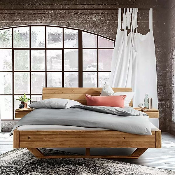 Wildeiche Massivholz Bett 43 cm Einstiegshöhe Holz Kufen günstig online kaufen