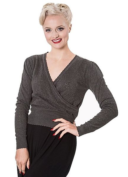 Banned Strickpullover Basic Instinct Grau Vintage Rockabilly Wickeltop günstig online kaufen