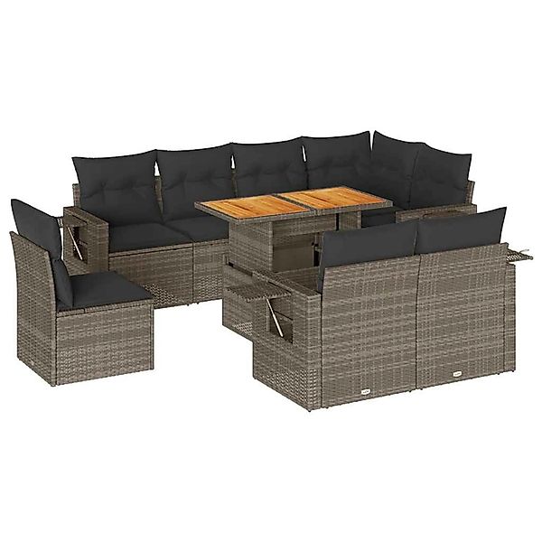 vidaXL 9-Tlg Garten-Sofagarnitur mit Kissen Grau Poly Rattan 3327168 günstig online kaufen