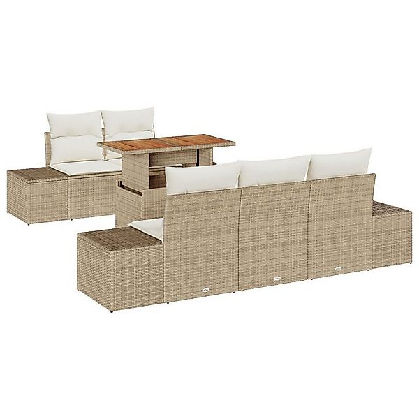 vidaXL Loungesofa 6-tlg. Garten-Essgruppe mit Kissen Beige Poly Rattan, 6 T günstig online kaufen
