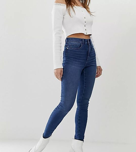 Only Petite – Eng geschnittene Jeans mit hohem Bund in Dunkelblau günstig online kaufen