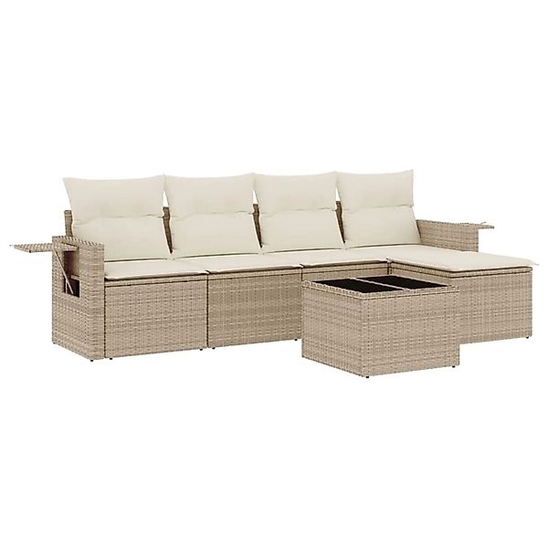 vidaXL 6-Tlg Garten-Sofagarnitur mit Kissen Beige Poly Rattan 3220097 günstig online kaufen