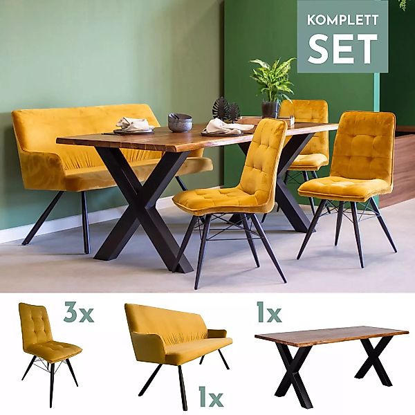 Indoormöbelset Stuhl Vicenza und Sofa Modena saharagelb und Baumkantentisch günstig online kaufen