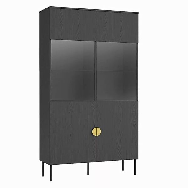 Lomadox Vitrine MOLONG-166 Vitrinenschrank Schrank schwarz Glas Wohnzimmer günstig online kaufen