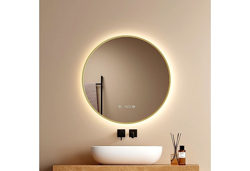 EMKE Badspiegel Rund mit Beleuchtung Gold gebürstet Rahmen (Modell R9, Φ 60 günstig online kaufen