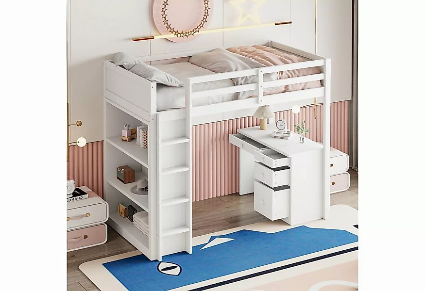 REDOM Hochbett Kinderbett, mit Aufbewahrungsschränken und Computertisch (mu günstig online kaufen