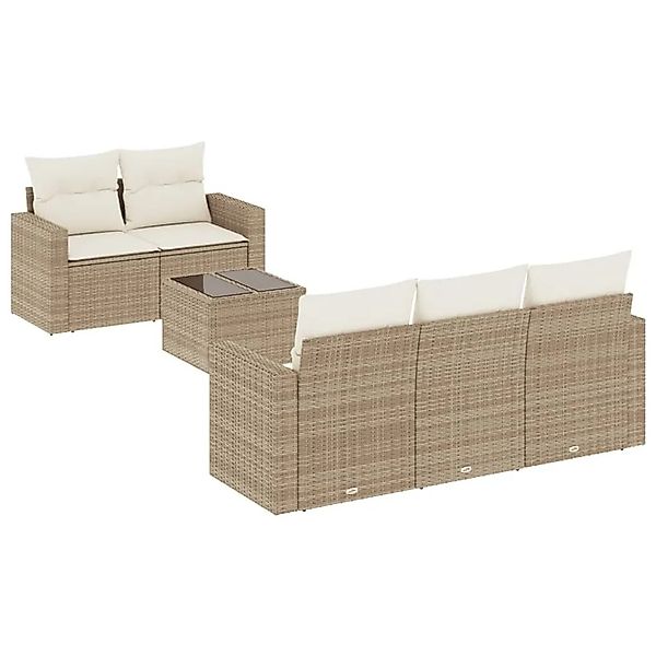 vidaXL 6-Tlg Garten-Sofagarnitur mit Kissen Beige Poly Rattan 3251035 günstig online kaufen