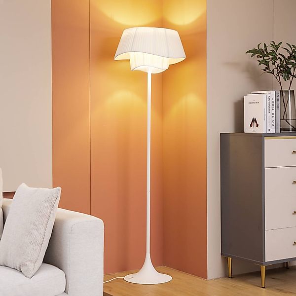 Lindby Stehleuchte Eryndor, weiß, Textil, Ø 47 cm, E27 günstig online kaufen