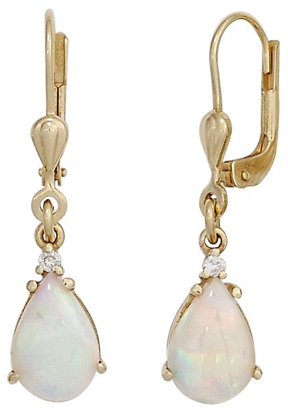 JOBO Paar Ohrhänger, Tropfen 585 Gold mit 2 Diamanten und Opal günstig online kaufen