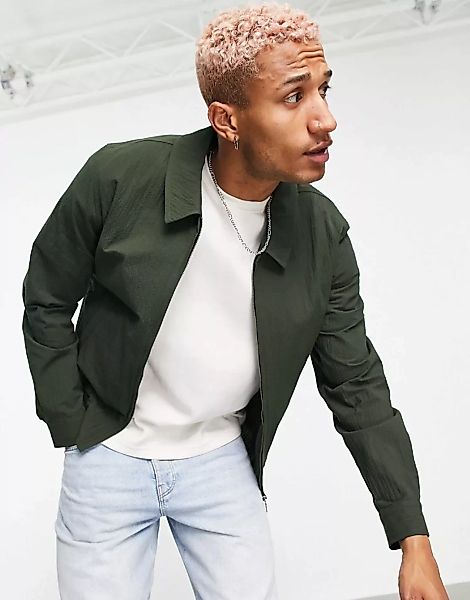 ASOS DESIGN – Elegante Harrington-Jacke aus grünem Seersucker, Kombiteil günstig online kaufen