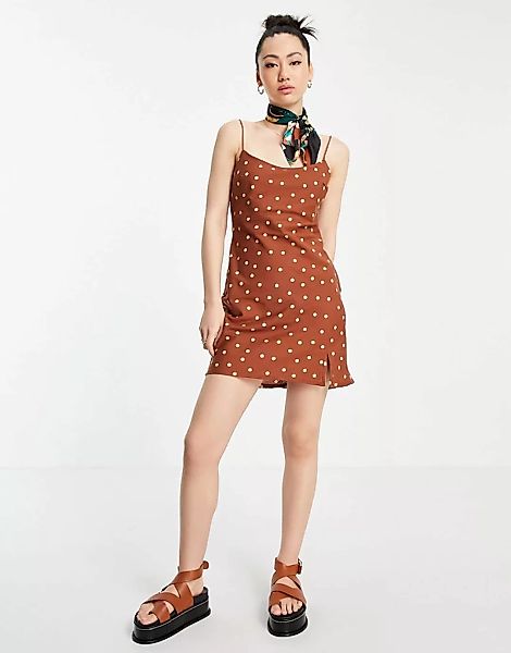 ASOS DESIGN – Mini-Sommerkleid in Camisole-Optik aus gepunktetem Leinen-Meh günstig online kaufen