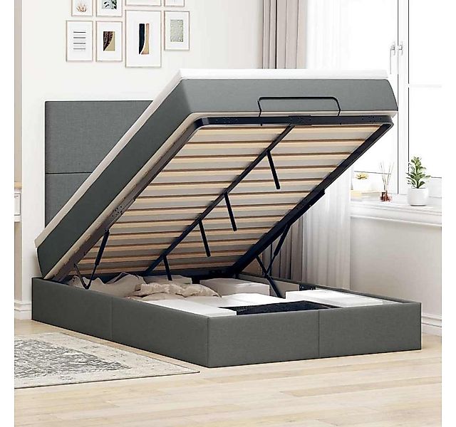 vidaXL Bett, Ottoman-Bett mit Matratze & LEDs Dunkelgrau 120x200 cm Stoff günstig online kaufen