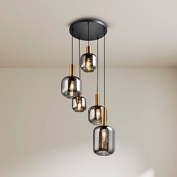 Näve Pendelleuchte Fumo Schwarz Ø 54,8 cm x 150 cm 5er-Set günstig online kaufen