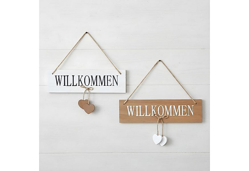 Levandeo® Wandbild, 2er Set Willkommensschilder MDF Holz Herz Türschild Wil günstig online kaufen