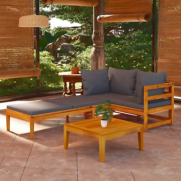 Vidaxl 3-tlg. Garten-lounge-set Mit Dunkelgrauen Kissen Massivholz Akazie günstig online kaufen