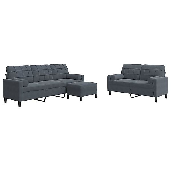 vidaXL Sofa 3-tlg. Sofagarnitur mit Kissen Dunkelgrau Samt günstig online kaufen