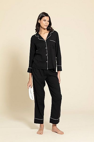 For You Moda Pyjama 3-teiliges Bio-Weiß gestreiftes Schwarzes Pyjama-Set günstig online kaufen