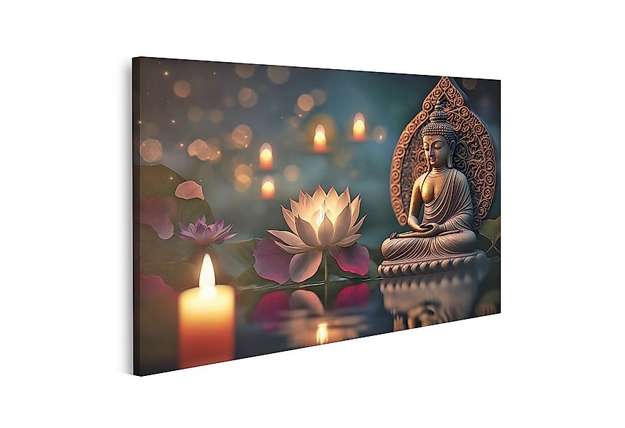 islandburner Leinwandbild Buddha Purnima Vesak Tag Buddha Statue Lotusblume günstig online kaufen