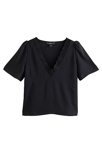 Next V-Shirt Kurzarm-Oberteil mit Spitzenbesatz + V-Ausschnitt (1-tlg) günstig online kaufen