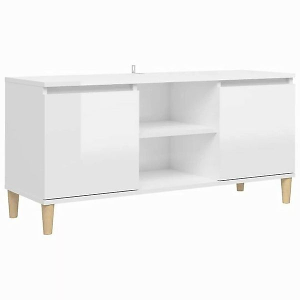 furnicato TV-Schrank mit Massivholz-Beinen Hochglanz-Weiß 103,5x35x50 cm (1 günstig online kaufen