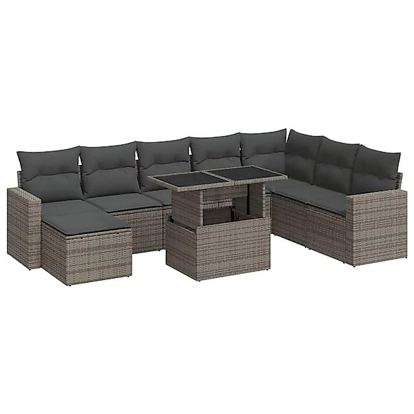 vidaXL 9-Tlg Garten-Sofagarnitur mit Kissen Grau Poly Rattan 3326371 günstig online kaufen