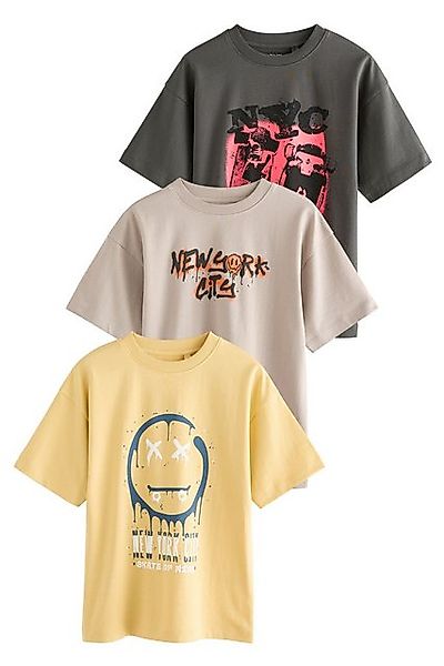 Next Print-Shirt 3er-Pack Relaxed Fit Kurzarm-T-Shirts mit Grafik (3-tlg) günstig online kaufen