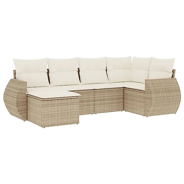 vidaXL 6-Tlg Garten-Sofagarnitur mit Kissen Beige Poly Rattan 3253995 günstig online kaufen