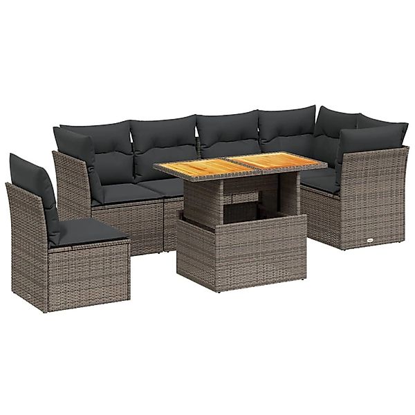 vidaXL 7-Tlg Garten-Sofagarnitur mit Kissen Grau Poly Rattan 3270857 günstig online kaufen