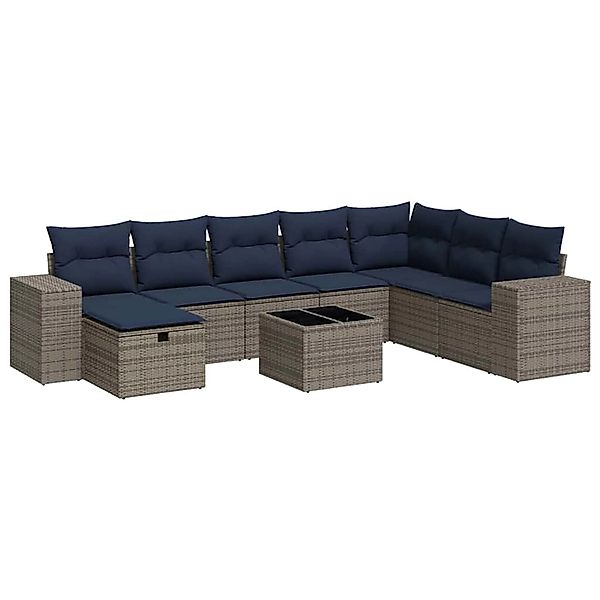 vidaXL 9-Tlg Garten-Sofagarnitur mit Kissen Grau Poly Rattan 3325747 günstig online kaufen